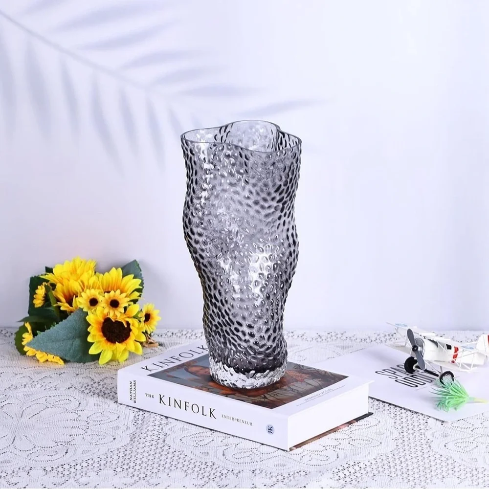 Grey Glass Vase, Modern Minimalist Flower Vase, Home Decoration (055)